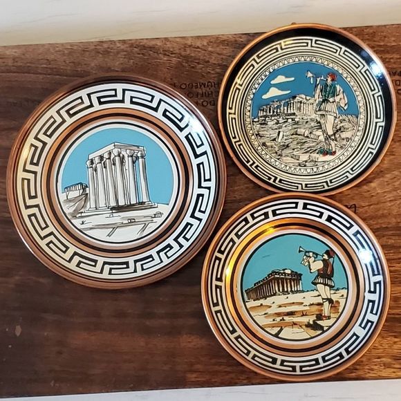 Greek Parthenon Copper Wall Plates Painted Enamel Ancient Art - Picture 2 of 9